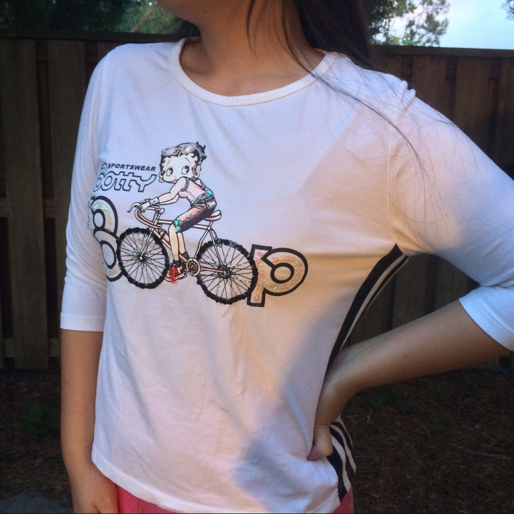 Betty Boop bicycle 3/4 sleeve beaded tee